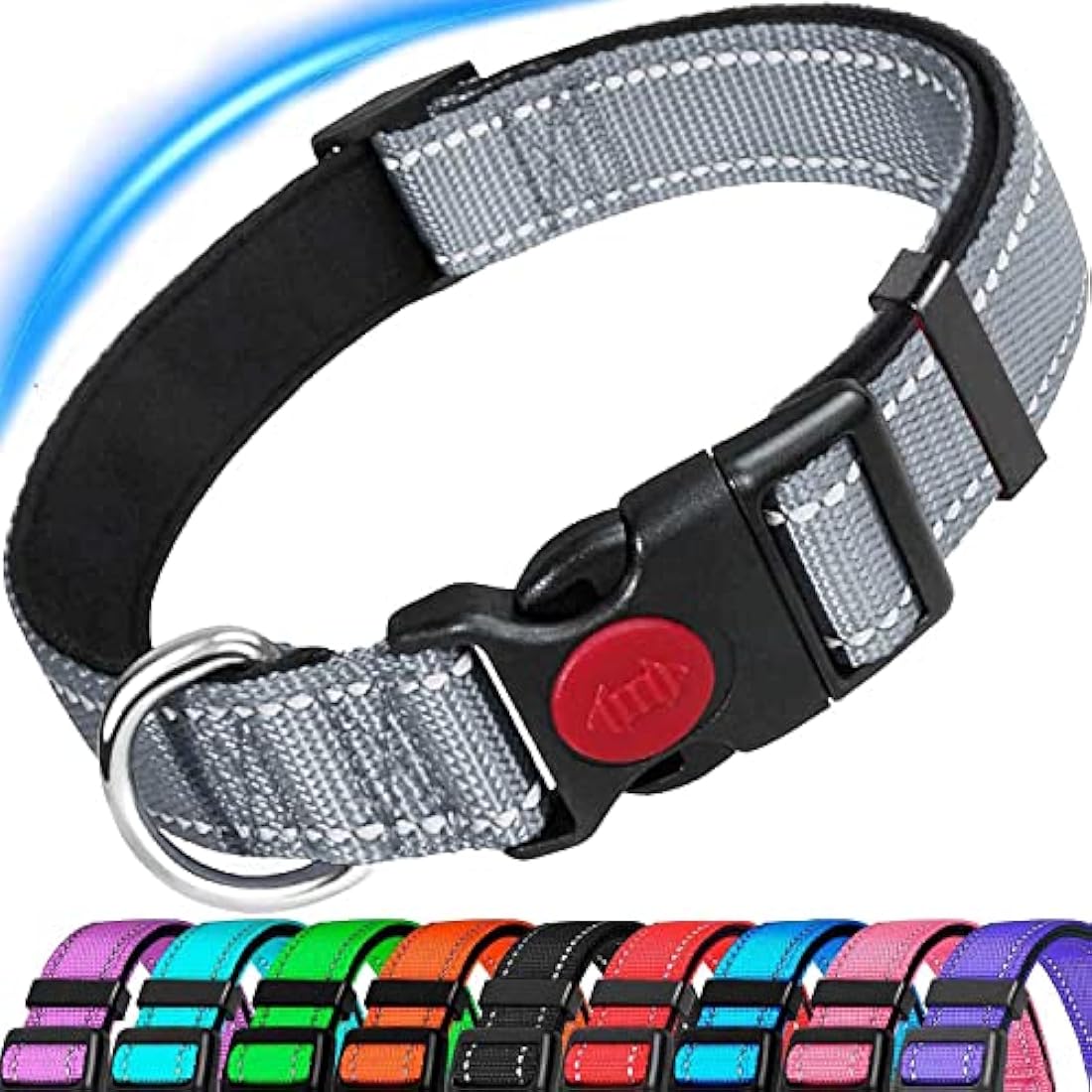 Dog Collar, Reflective Adjustable Basic Dog Collar with Soft Neoprene Padding, Durable Nylon Pet Collars for Puppy Medium Dogs