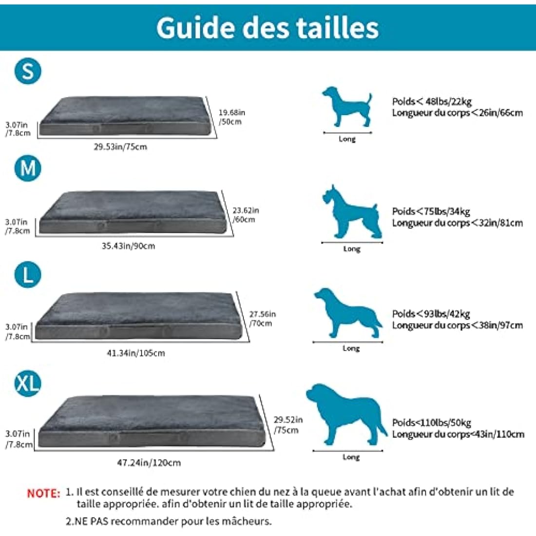 Nepfaivy Extra Large Dog Bed - Waterproof Orthopedic Mattress for Dog Crate, 120×75×7.5cm Soft Medium Bed with Removable Washable Plush Covers, Dark Grey