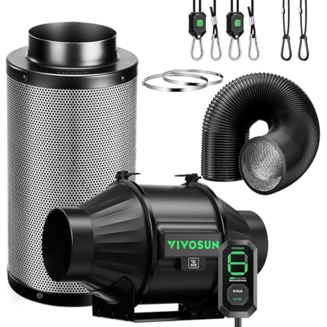 VIVOSUN Duct Fan 100 mm Extractor Fan 357 m³/h with E12 Speed Control Carbon Filter & 240 cm Air Duct AeroZesh T4 Exhaust Set Cooling and Ventilation System for Grow Tent