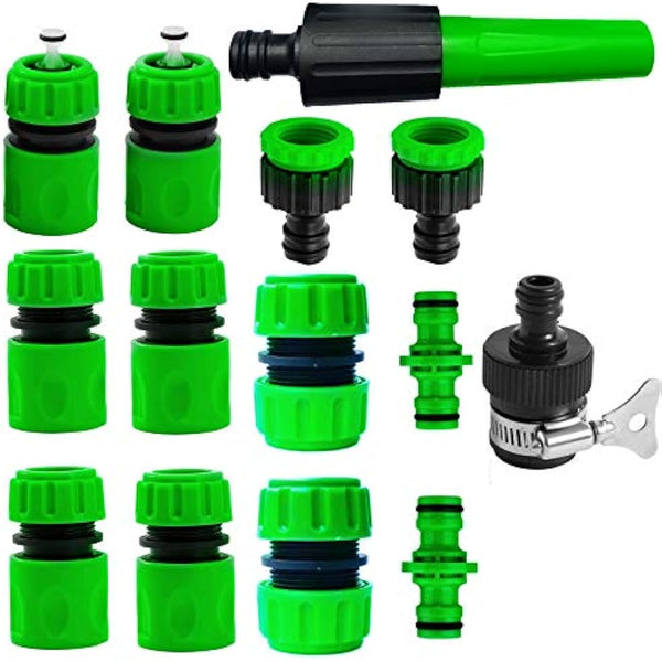14Pack Hose Connector Kit - Join Garden Pipe (1 Nozzle, 1 Mixer Tap, 2 Waterstop, 2 Repair, 2 Double Male, 4 Hose End Quick)