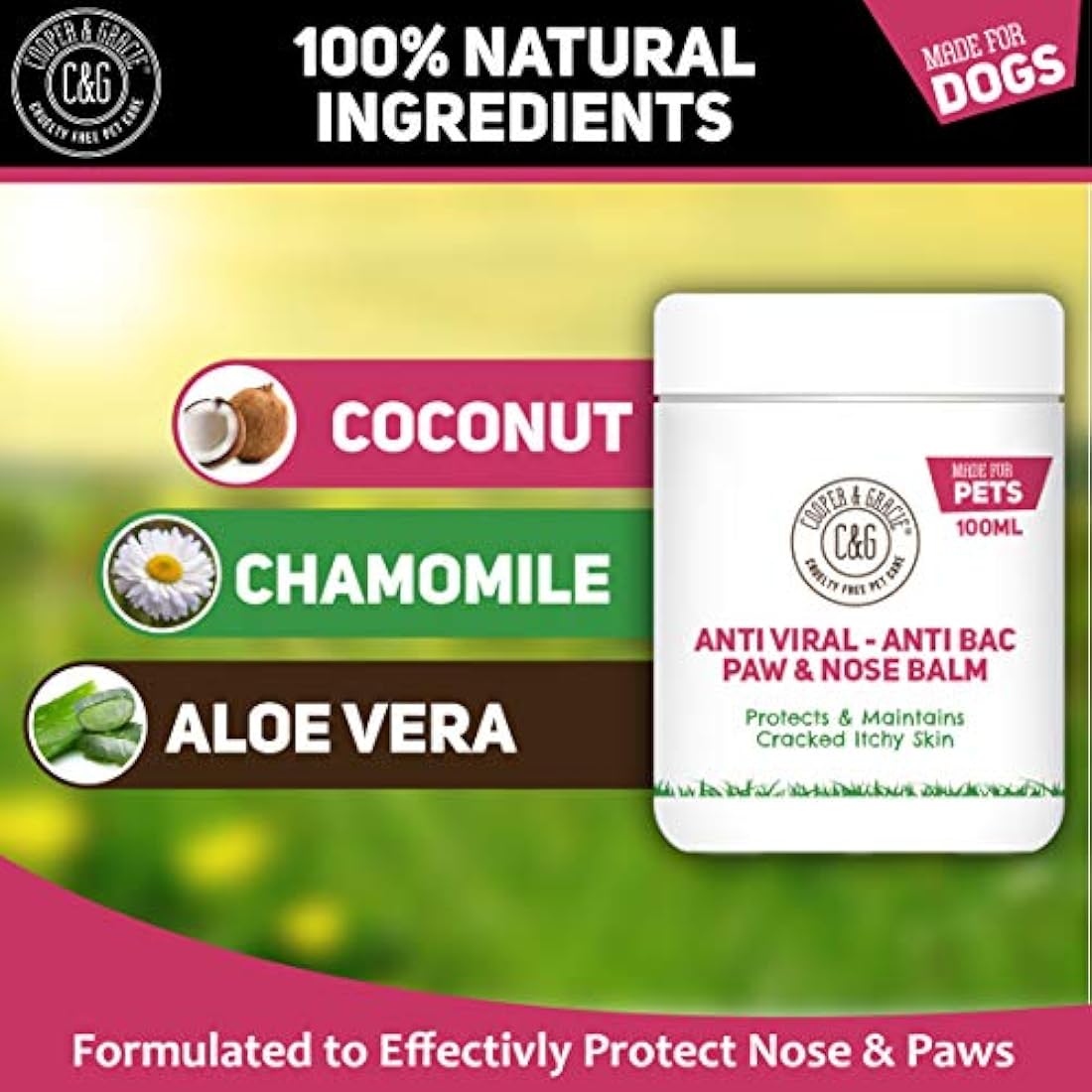 Dog Paw And Nose Balm 100ml - Instantly Soothe Cracked Itchy Skin and Paws - Anti-fungal Cruelty Free Formula - Best Grooming For Dogs