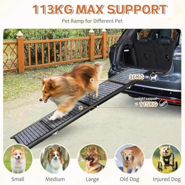 Extra Long 170cm Foldable Dog Ramps Large Dogs, Dog Ramp for Car with Non-Slip Rug Surface, Pet Ramp Stairs Portable,Portable Dog Steps for Medium & Large Dogs Up to 113kg Get Into a Car, SUV & Truck
