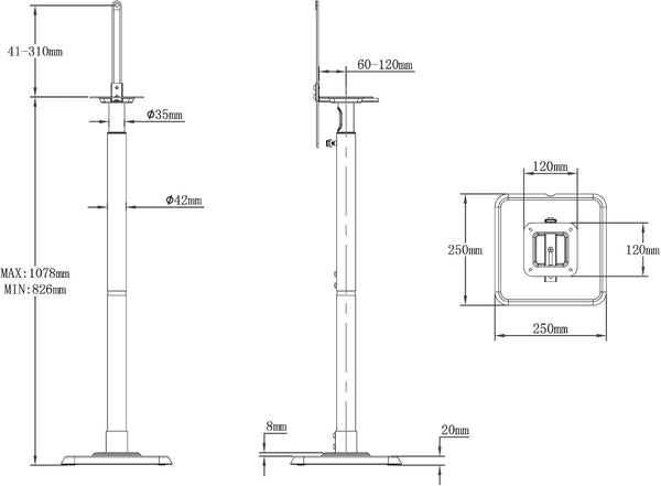 Mounting Dream Speaker Stands Height-Adjustable for Satellites up to 5 kg, Set of 2 Floor Stands