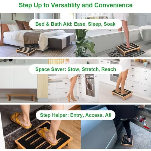 StrongTek One Step Stool for Adults with Non-Slip Rubber Stepping Surface, Portable Wooden Riser, doorsteps, 440 lb. Load Capacity for Kitchen,