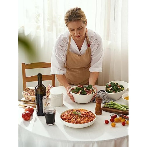 DOWAN Ceramic Soup Bowls, 1730ml Large Salad Bowl Set of 4, Φ 21.8cm White Serving Bowls, Large Snack Bowls Bouillon Cups for Kitchen, Dishwasher & Microwave Safe