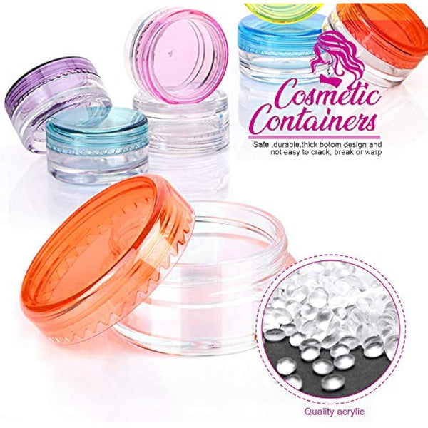 HNYYZL Empty Plastic Cosmetic Jars,50Pcs Sample Containers Pots Bottles,5ml Travel Pots,Small Pots with Lids Cosmetic,Travel Cream Pots for Toiletries (10pcs Spatulas and 50pcs Labels)