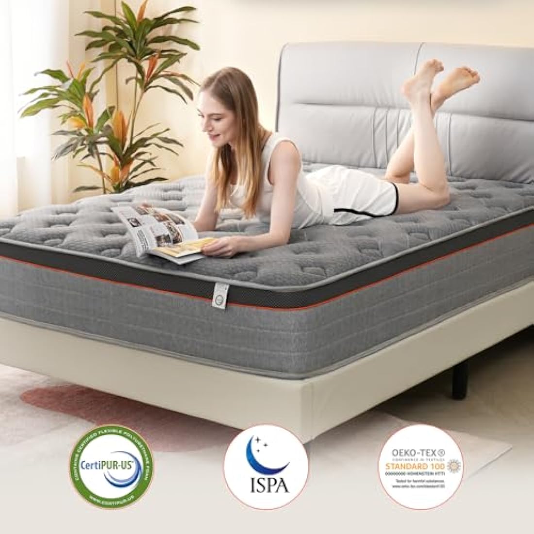 Good Nite Single Mattress Pocket Springs 3FT 10 Inch Hybrid Medium Firm Bed 90x190x25cm with 9-Zone Support Reinforced Edges Breathable Grey Knit Fabric Mattress in a Box