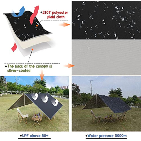 3x4m Camping Tarp Waterproof Tent Tarpaulin Lightweight Hammock Rain Fly Anti-UV Awning Canopy Waterproof Outdoor Shelter