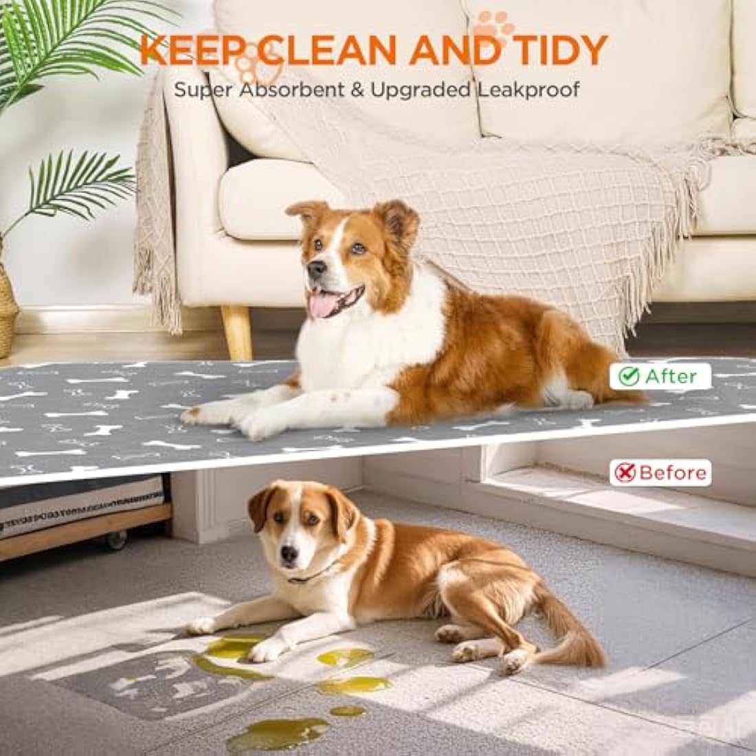 Baodan Puppy Pads Washable, 2 Pack Reusable Puppy Training Pads, Super Absorbent Waterproof Dog Mat Pee Pads for Dogs, Fast Drying Training Pads for Home, Car, Travel - 122x122 cm