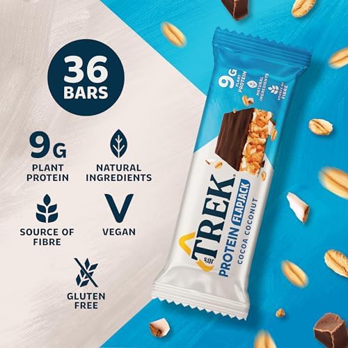 JB's TREK High Protein Flapjack Cocoa Coconut - Gluten Free - Plant Based - Vegan Snack - 50 g x 36 bars