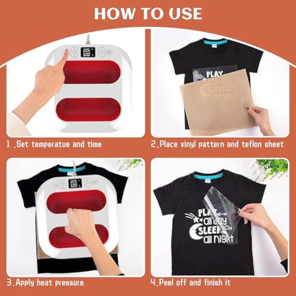 Heat Press, 2 in 1 Heat Press Machine, Portable Iron Press(9" x 9"), DIY Heat Press Fast Heat for Sublimation/HTV Vinyl/Bags/Hat/T-Shirts