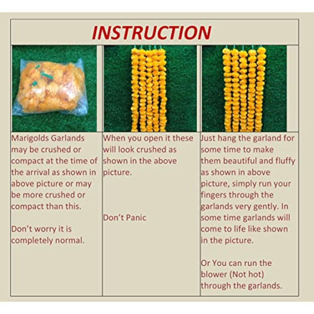 5 PC - 5 feet Artificial Marigold Garland Indian/American Wedding Party, Faux Garlands Wedding Garland, Diwali Decoration, Mantle Decoration, Diwali, Spring Bush Floral! (Orange)