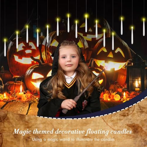 Flameless Floating Candles with Wand Remote,20 PCs Magic Hanging Candles,Flickering Warm Light Flameless Floating LED Candle for Home Christmas