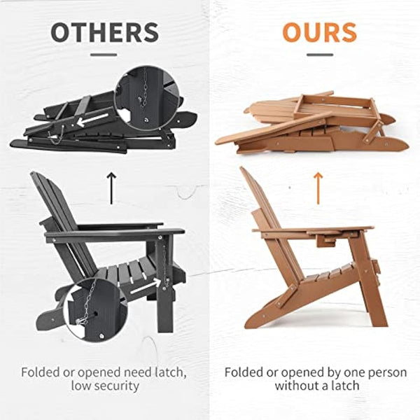 FUNBERRY Folding Adirondack Chair, Fire Pit Chairs, Plastic Adirondack Chairs Weather Resistant with Cup Holder, Composite Adirondack Chairs