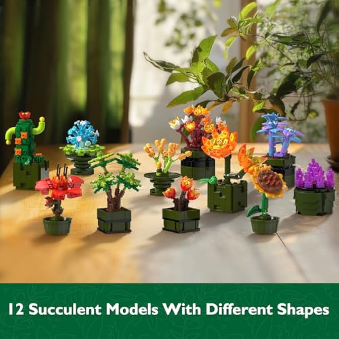 JMBricklayer Botanical Succulents Building Toy Sets 10001, Tiny Plants Flowers Buildable Collection Home Room Decor, Garden Bonsai Pot Blocks Toy Gifts for Women Girls Adults (987PCS)