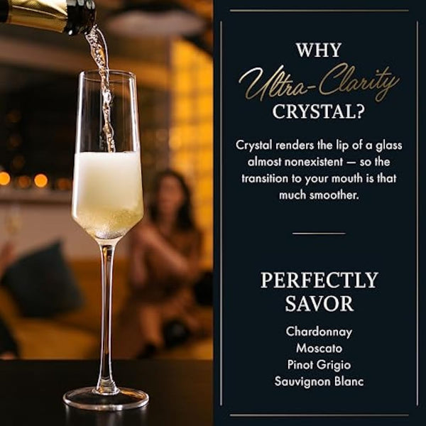 ELIXIR GLASSWARE Classy Champagne Flutes - Hand Blown Crystal Champagne Glasses - Set of 4 Elegant Flutes, 100% Lead Free Premium Crystal - Gift for Wedding, Anniversary, Christmas - 8oz, Clear