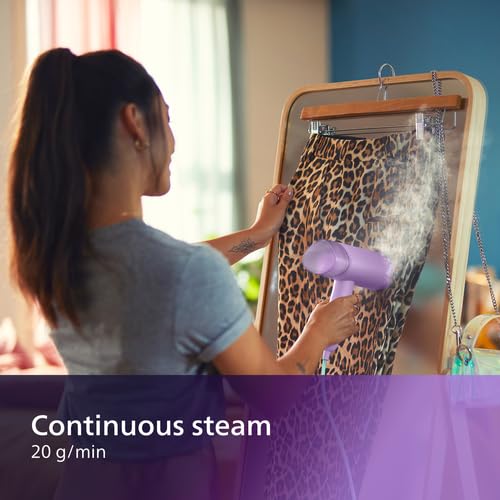 Philips 3000 Series Handheld Steamer, 1000W, 20 g/min Steam, Kills Germs, Detachable 100ml Water Tank, Compact + Foldable, Plastic Plate, Blue (STH3000/26)