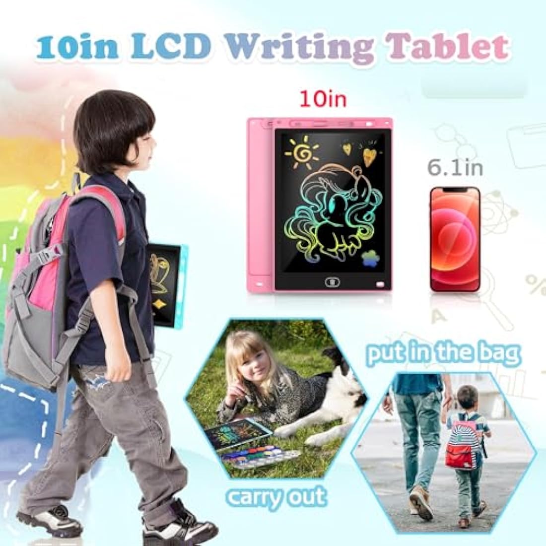 KTEBO® 2 Pack 10 Inch LCD Writing Tablet for Kids, Electronic Drawing Pad and Doodle Board for Ages 3-8, Birthday and Christmas Gifts for Boys and Girls, Back to School Supplies for Kids(Pink & Blue)