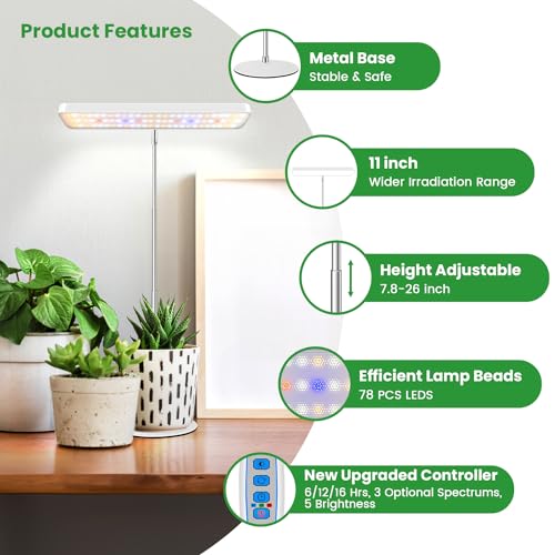Wiaxulay Plant Grow Light, 78 LEDs Grow Light for Indoor Plants Full Spectrum, Height Adjustable Desk Growing Lamp with Metal Base, Auto Timer 6/12/16