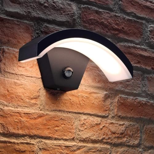 Auraglow Integrated LED Motion Sensor PIR Outdoor Wall Light Fixture Security Lamp in Modern Weatherproof (IP54) Black Arch Design – for Porch, Gardens or Driveways