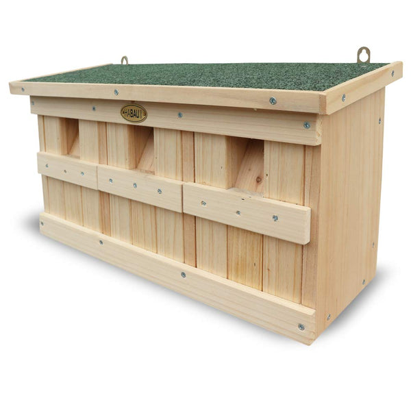 HABAU Nesting Box and Sparrow House with 3 Breeding Chambers, Solid Wood, 45.5 x 17 x 23 cm