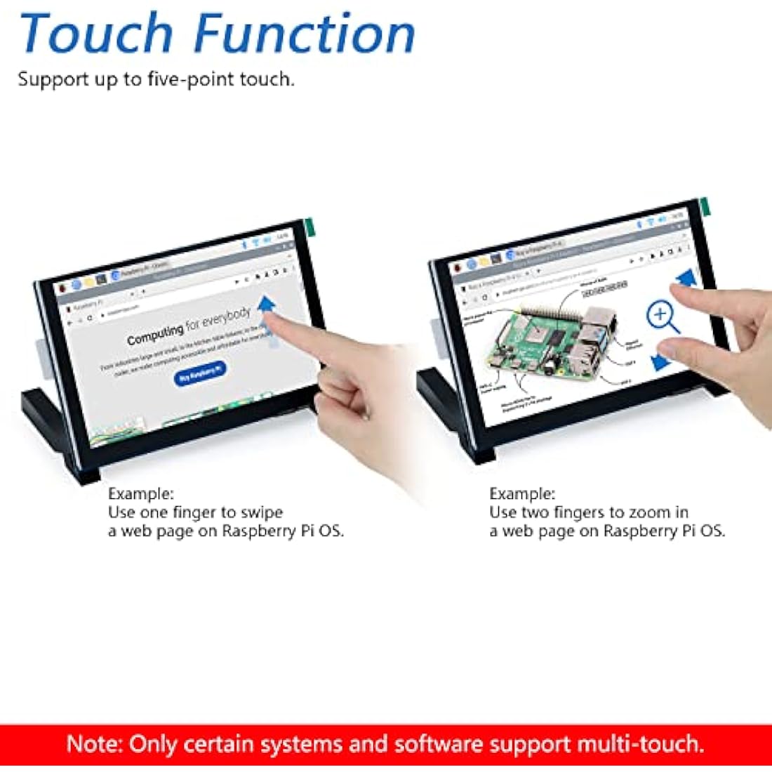 FREENOVE 5 Inch Touchscreen Monitor for Raspberry Pi 5 4 B 3 B+ A+, 800x480 Pixel IPS Display, 5-Point Touch Capacitive Screen, Driver-Free MIPI DSI Port