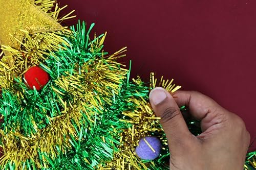 HENBRANDT Adult Christmas Tree Hat with Tinsel and Gold Star Topper 43cm | 17inch Christmas Holiday Party Headwear Fun Gift Xmas Fancy Dress Costume Accessory Novelty Hats for Men and Women