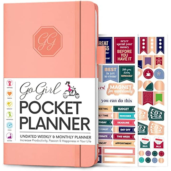 GoGirl Planner and Organizer for Women – Pocket Weekly Planner, Goals Journal & Agenda for Time Management & Productivity. Undated (Peach pink)