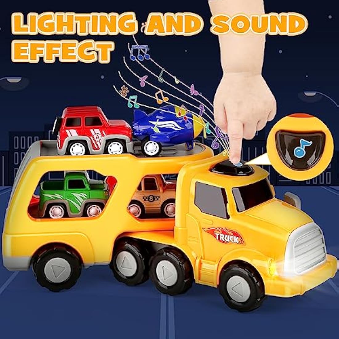 Aoskie Toy Cars for 3 4 5 Year Boys, Car Transporter Toy, Carrier Truck with 4 Pull Back Car Toys, Vehicle Playset Gift for Toddlers Girls Age 3-5 Birthday Gift Christmas Party Favors