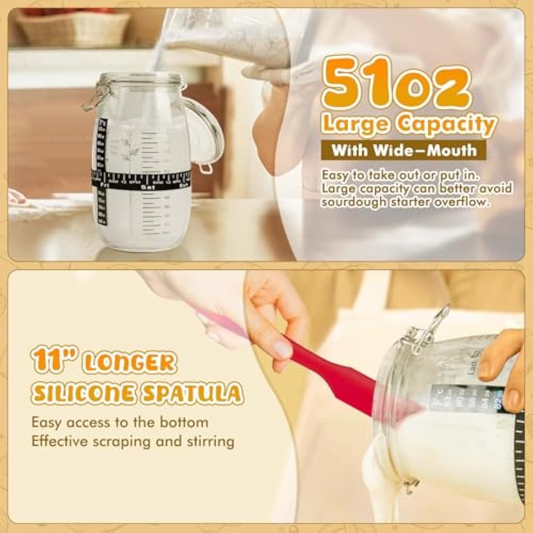 DoughEase Sourdough Starter Kit, 1500ml Sourdough Starter Jar, Bread Proofing Baskets, Dutch Oven Sling, Thermometer, Feeding Time Tracker, Dough Mat, Dough Whisk, Sourdough Bread Baking Supplies