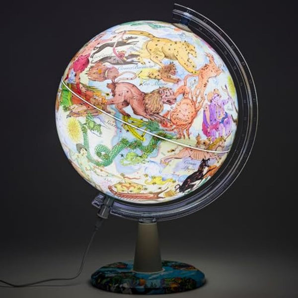 EXERZ 30CM Art Globe Zodiac Illuminated – Illustrated Map of Zodiac Region with Light Up function - Swivel Rotating Globe with LED, Cable included.