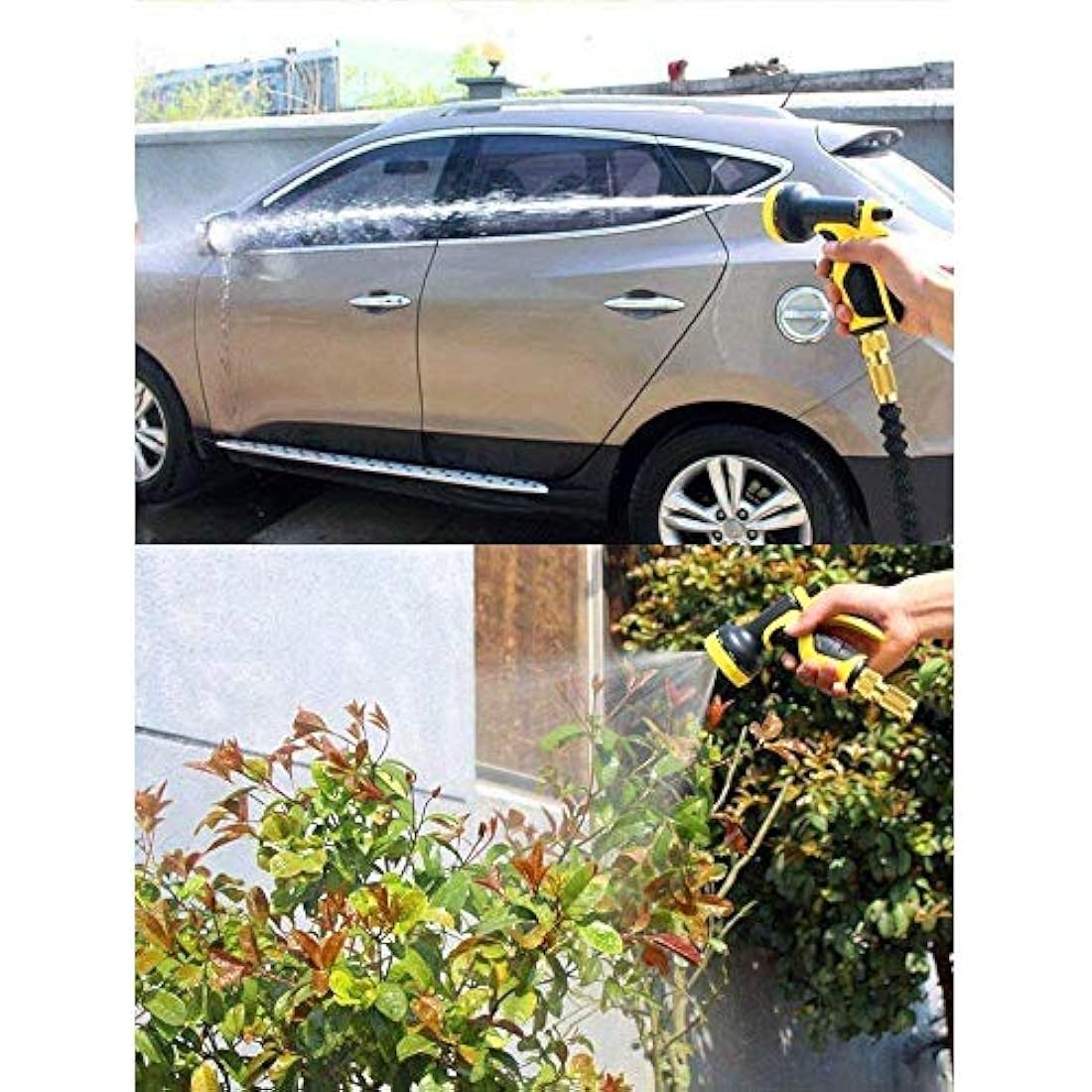 HmiL-U Garden Hose 50ft 15m Strongest Double Latex Inner Tube Prevent Leaking Magic Hosepipe with 9 Function Spray Gun+Solid Brass Fittings (Retracted Length 17ft)【2 YEARS 100% Guaranteed】(50ft)