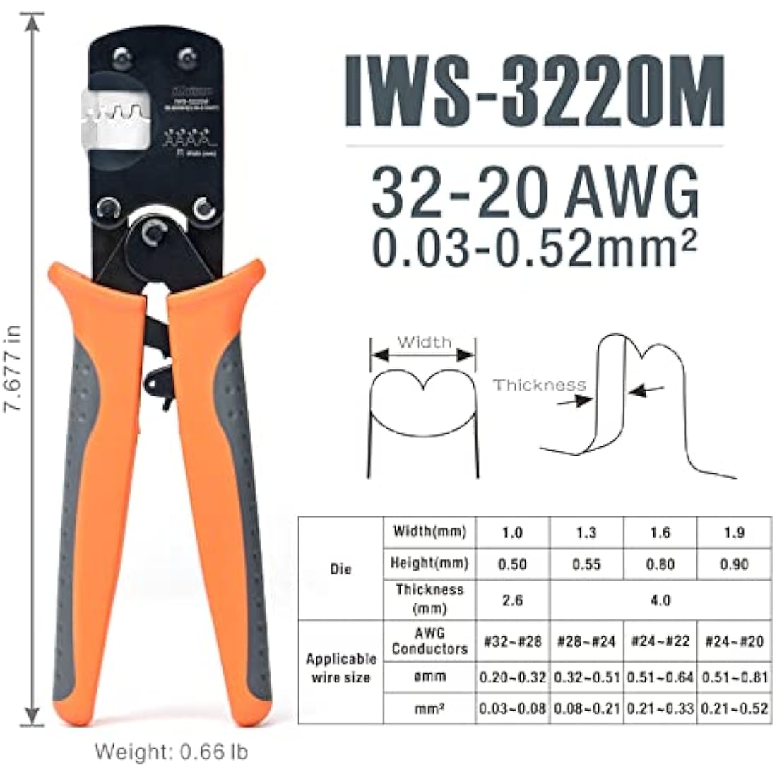 iCrimp Micro Connector Pin Crimping Tool 0.03-0.5mm² Ratcheting Crimper for D-Sub, Open Barrel suits Molex, JST, JAE