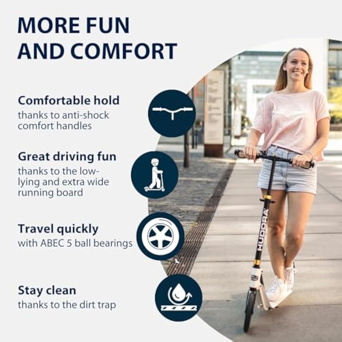 HUDORA BigWheel Style 230 Scooter I Stabiler Aluminium-Roller mit großer Trittfläche I Höhenverstellbarer & zusammenklappbarer Cityroller für bis zu 120kg I Tretroller für Jugendliche & Erwachsene