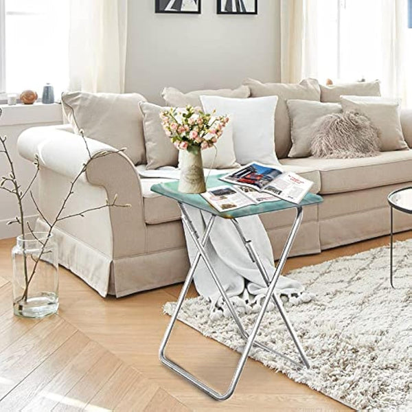 Huhote Small Folding Table, Folding Snack Table, TV Tray Tables, Balcony Foldable Tables, Outdoor CampingTable, SofaTable, SideTable, EndTable, LaptopTable for Small Space Living Room (Blue Marble)