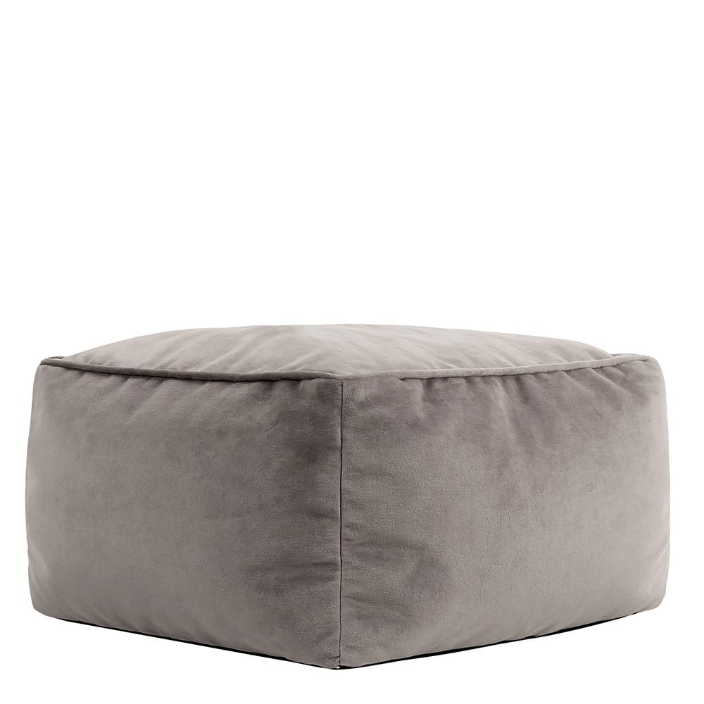 icon Amara Velvet Bean Bag Footstool, Charcoal Grey, Pouffe Footstool with Filling Included, Footrest, Bedroom, Living Room, Living Room Furniture