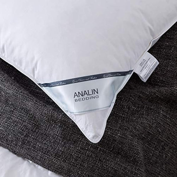 ANALIN 2 Pack Goose Feather Down Pillows, 100% Cotton Shell, Non-allergenic & Anti dust mite, Soft Hotel Quality Pillows (15% Goose Down)