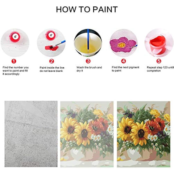 Painting by Numbers for Kids, DIY Canvas Oil Painting Kit for Adult with Paint Brushes Acrylic Pigment Drawing Paintwork 16x20inch Without Frame(Yellow Flower)