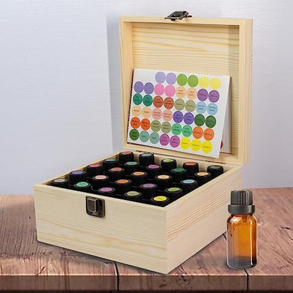 Essential Oil Storage Box Wooden Essential Oils Display Organizer 25 Slots Stand Holder for 15 ml Bottles Nail Polish Collection With Lid