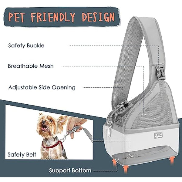 Eyein Pet Puppy Sling Carrier, Up to 6 lbs Hand Free Cat Dog Papoose, Hard Bottom Support Small Animal Travel Tote Bags with Breathable Mesh Adjustable Padded Strap Safety Belt Machine Washable