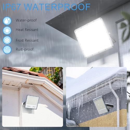 YIQIBRO LED Security Lighting Floodlight 100W - 10000LM IP67 Waterproof Outdoor Flood Lights Mains Powered, 7000K Cold White Outside Lights Mains Powered for Garden, Patio, Yard(2 Pack)