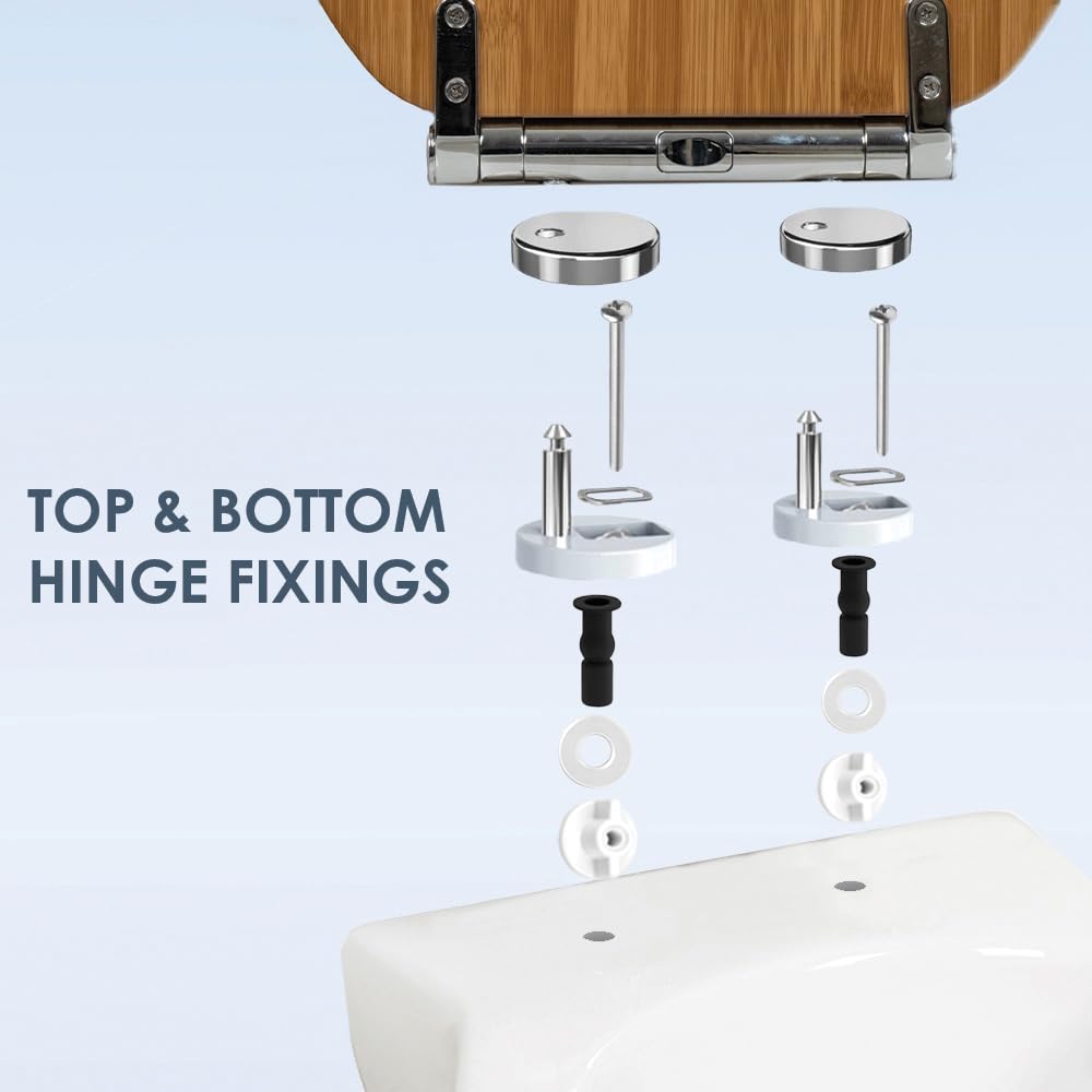 AQUALONA® Luxury Soft Close Toilet Seat - Moulded Wood - Stainless Steel Slow Close Hinges - Click, Lift & Clean Technology (Bamboo Toilet Seat)