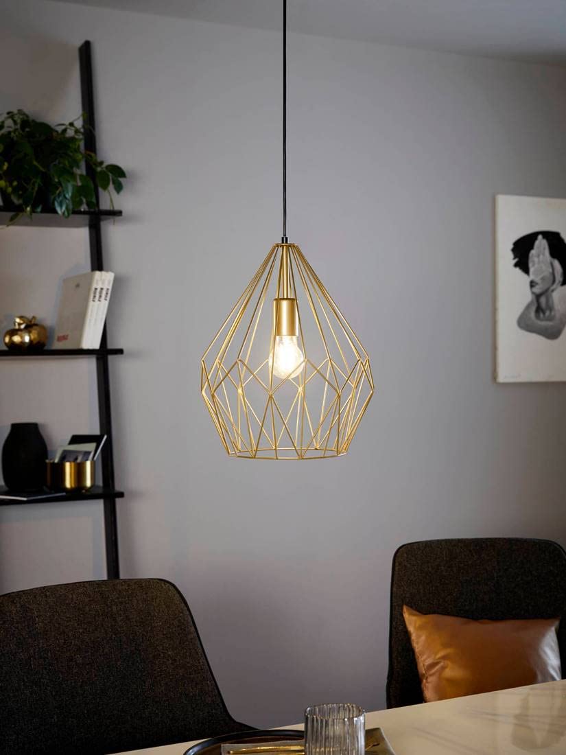 Eglo Carlton Vintage Pendant Light, Retro Gold Steel Hanging lamp, E27 Socket