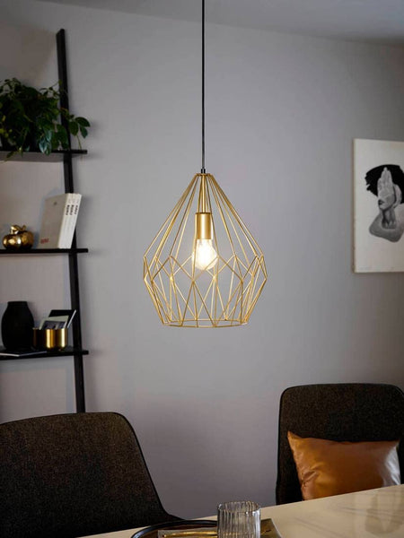 Eglo Carlton Vintage Pendant Light, Retro Gold Steel Hanging lamp, E27 Socket