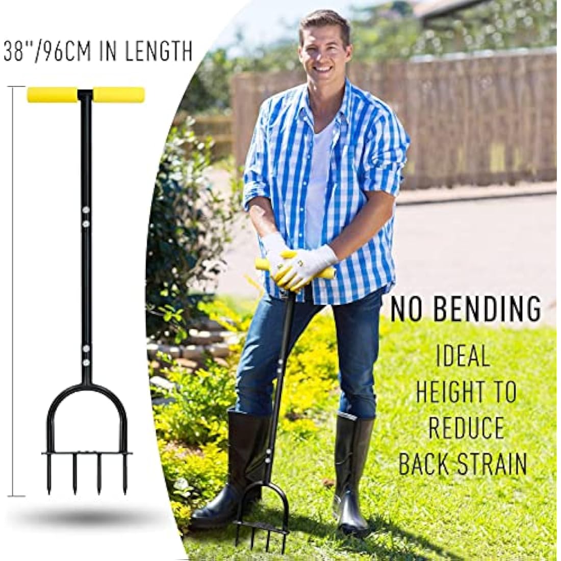 Colwelt Lawn Spike Aerator, Gardening Lawn Aerator for Compacted Soils and Lawns, Non-slip T-Handle Grass Spike Aeration with Four 9cm Solid Steel Spikes, 96cm