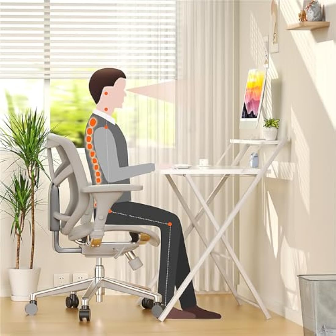 GreenForest Foldable Desk No Assembly Required,Small Desk with Monitor Shelf,Computer Desk for Small Space,White