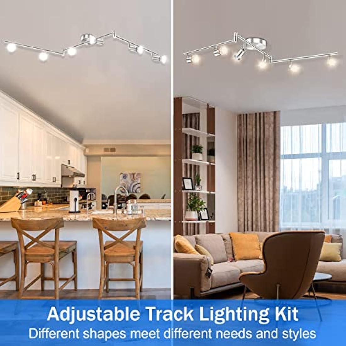 HURYEE Kitchen Lights, 6-Light Ceiling Lighting Kits, Swivelling Ceiling Spotlight for Bedroom, Kitchen and Living Room(GU10 LED Bulbs not Included) (Brush Nickel), TLK6head