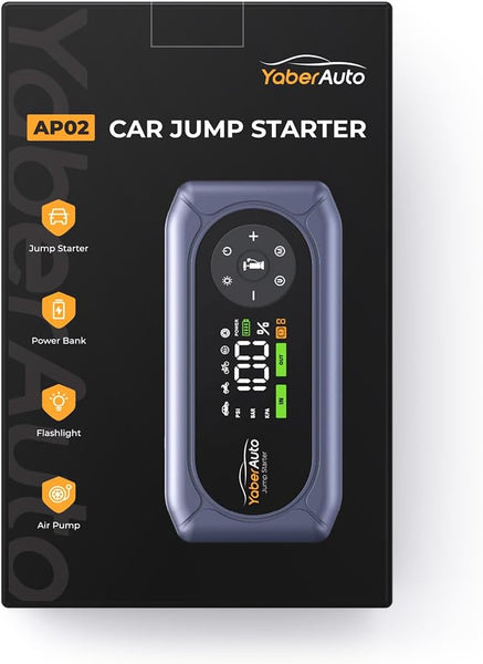 9-in-1Jump Starter Power Pack 4500A with 150PSI Air Compressor, YaberAuto Car Battery Booster Jump Starter for 9L Gas/8L Diesel, Car Starter Power Bank with Jump leads, Gloves, Lights