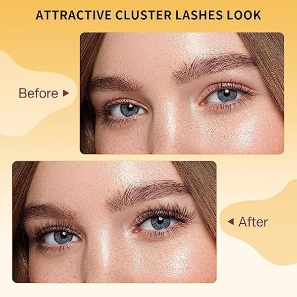 Individual Lashes 480 Cluster Lashes QUEWEL DIY Lash Extensions Kit, Eyelashes Applicator, Lash Cluster Glue Remover, Long-lasting Lash Glue and Overnightseal for Beginner to Apply(Mega D MIX)