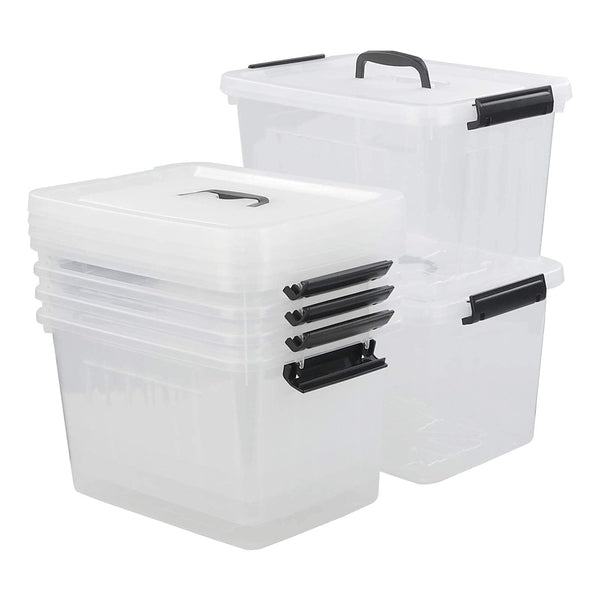Nesmilers 6 Packs Plastic Storage Box, 12 L Storage Container, Clear Box with Lid